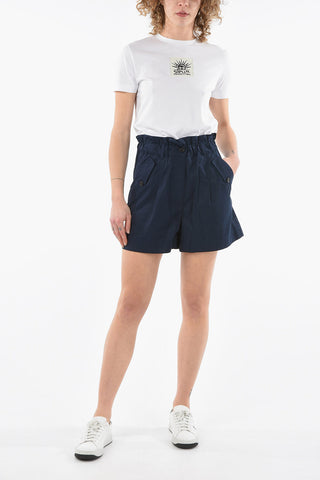 Shorts a Vita Alta in Cotone con Elastico in Vita