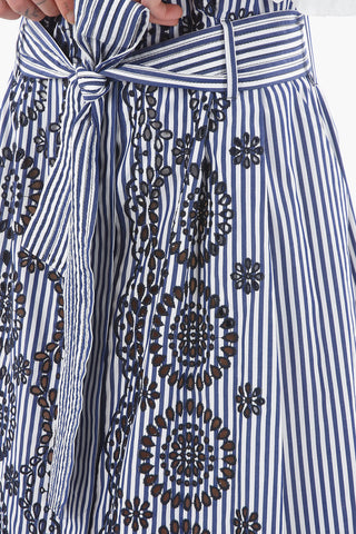 Striped Belted CAROL Skirt with Embroidery