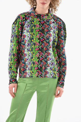Blusa in Velour a Coste con Collo Abbottonato Asimmetrico