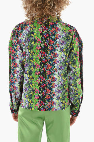 Blusa in Velour a Coste con Collo Abbottonato Asimmetrico