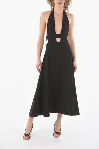 Cut-out Detail Bare Back Wool Dress