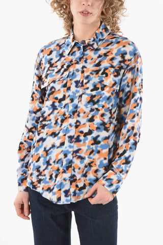 Viscose-satin Printed Shirt with Double Breast-pocket