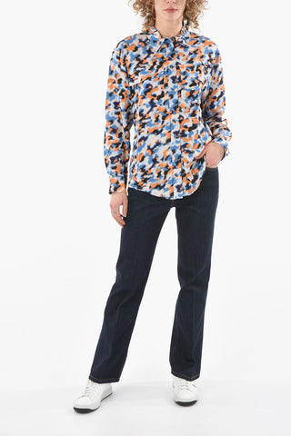 Viscose-satin Printed Shirt with Double Breast-pocket