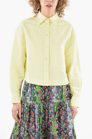 Breast-pocket Flax Blend Crop Shirt