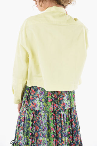 Breast-pocket Flax Blend Crop Shirt