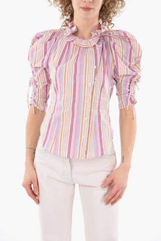 Striped-cotton THERESE Shirt with Frilled Neckline