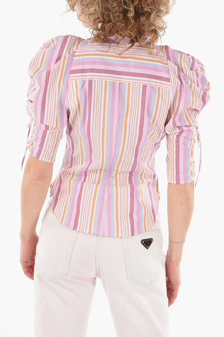 Striped-cotton THERESE Shirt with Frilled Neckline