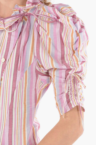 Striped-cotton THERESE Shirt with Frilled Neckline