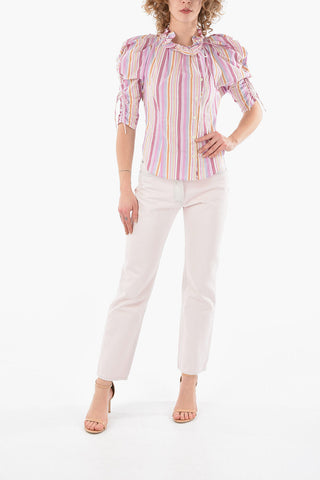 Striped-cotton THERESE Shirt with Frilled Neckline