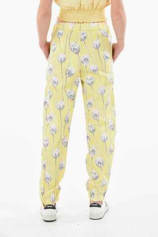 Pantaloni Jogger a Vita Alta in Stampa Tulipani con Zip Alla Caviglia