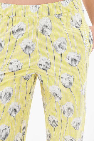 Pantaloni Jogger a Vita Alta in Stampa Tulipani con Zip Alla Caviglia