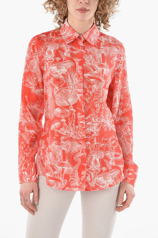 Hidden Buttoning Printed Silk Shirt
