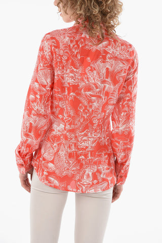 Hidden Buttoning Printed Silk Shirt