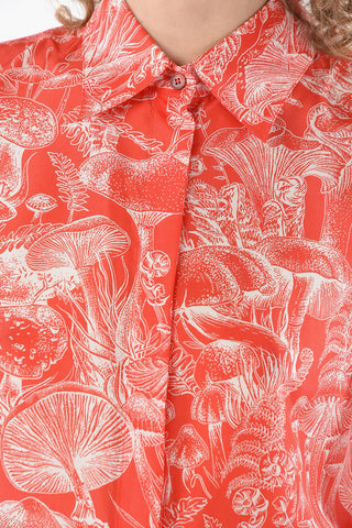 Hidden Buttoning Printed Silk Shirt