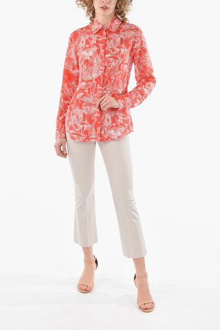 Hidden Buttoning Printed Silk Shirt