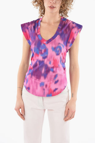 ETOILE T-shirt Scollo V ZILEN  in Stampa Tie-dye con Dettagli Rouches