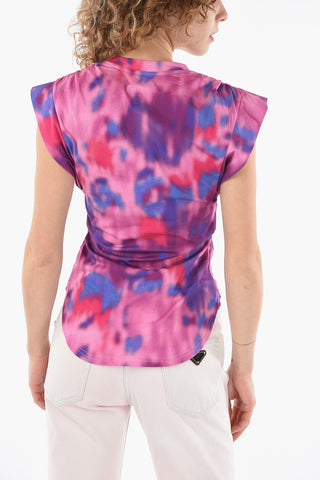 ETOILE T-shirt Scollo V ZILEN  in Stampa Tie-dye con Dettagli Rouches