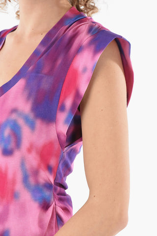ETOILE T-shirt Scollo V ZILEN  in Stampa Tie-dye con Dettagli Rouches