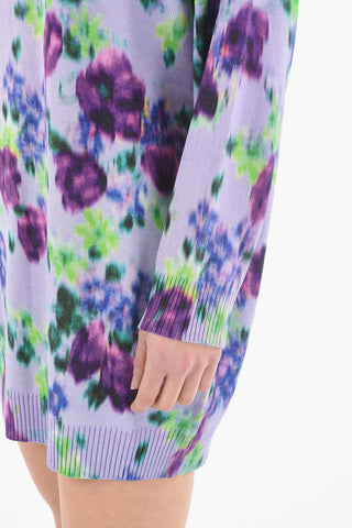 Floral-printed Knit-Dress with Long Sleeves