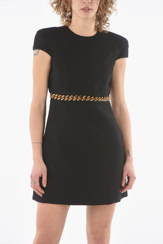 Cotton-tweed Flared Dress with Padded Shoulders