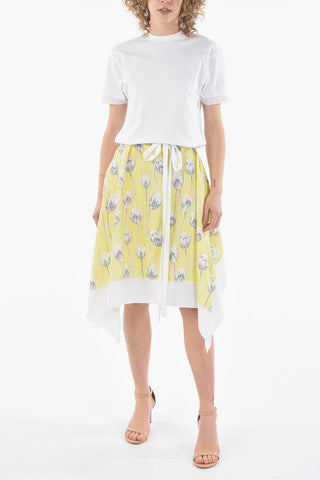 Vestito T-shirt Flare in Stampa Tulipani con Cintura
