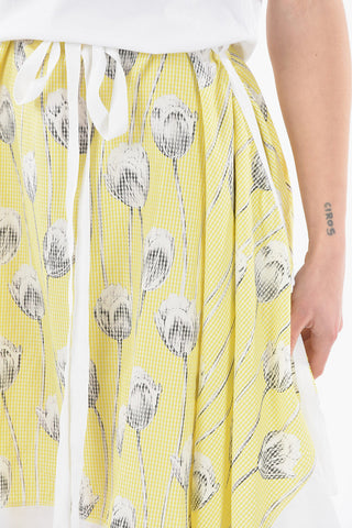 Vestito T-shirt Flare in Stampa Tulipani con Cintura