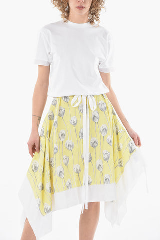 Vestito T-shirt Flare in Stampa Tulipani con Cintura