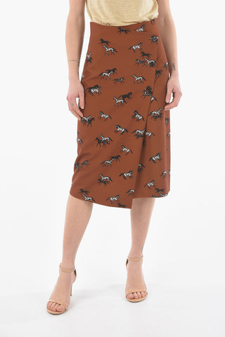 All-Over Printed Wrap Skirt with Asymmetrical Closure
