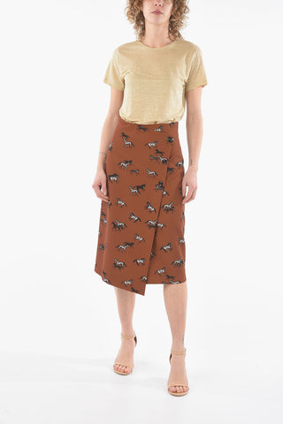 All-Over Printed Wrap Skirt with Asymmetrical Closure