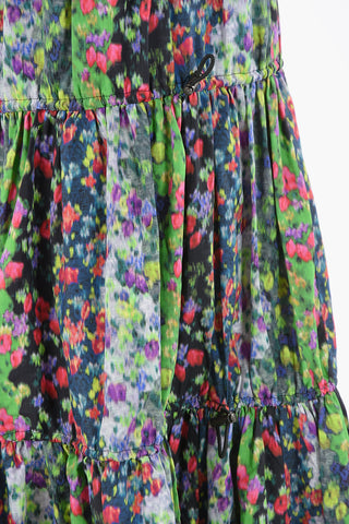 High-waisted Flared Maxi Skirt in Floral Print with Drawstrings