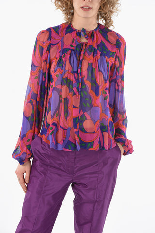 Silk-chiffon AMETISSA Blouse with Keyhole Neckline