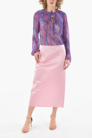 Front Slit Silk Pencil Skirt