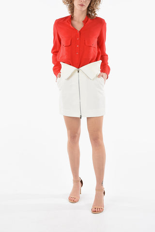 Elastic Waistband Front Zipped Linen Blend Miniskirt
