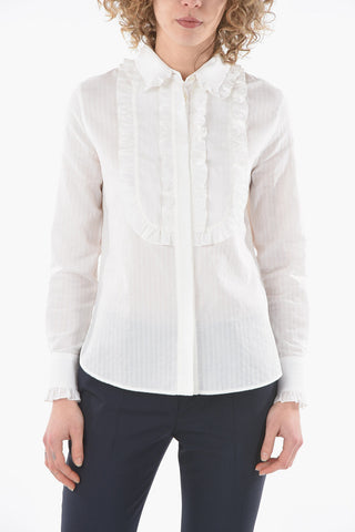 Ruffle Front Cotton and Silk Shirt