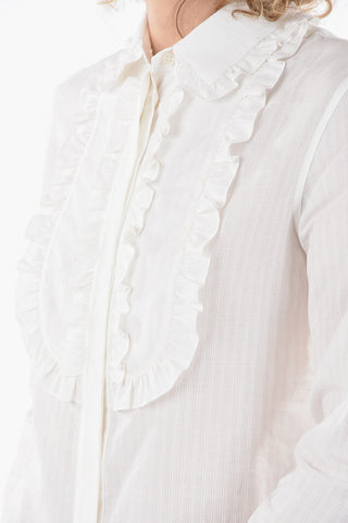 Ruffle Front Cotton and Silk Shirt