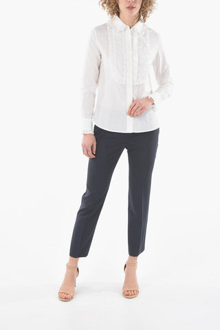 Ruffle Front Cotton and Silk Shirt