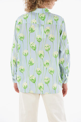 Silk-satin Tulip-printed Shirt with Breast Pocket