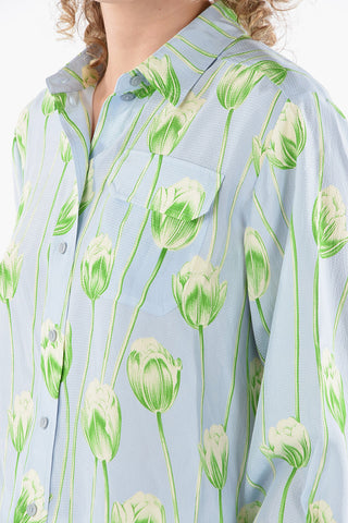 Silk-satin Tulip-printed Shirt with Breast Pocket
