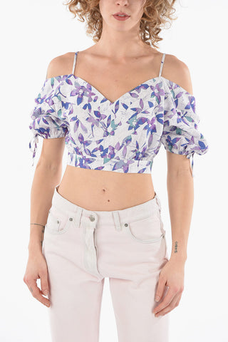 Floral LIZBERIT Silk-blend Cropped Top with Puff Sleeves