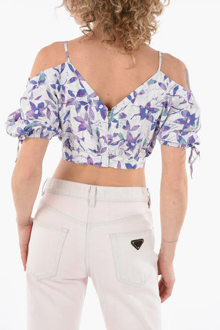 Floral LIZBERIT Silk-blend Cropped Top with Puff Sleeves
