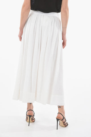 Maxi Gonna Flare in Voile di Lino con Tasche
