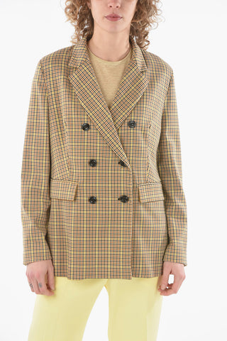 Gun Club Checked Double Breasted Blazer With Flap Pockets