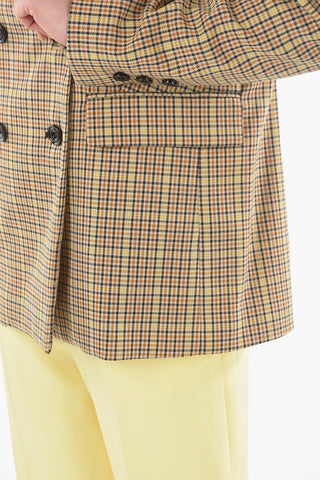 Gun Club Checked Double Breasted Blazer With Flap Pockets