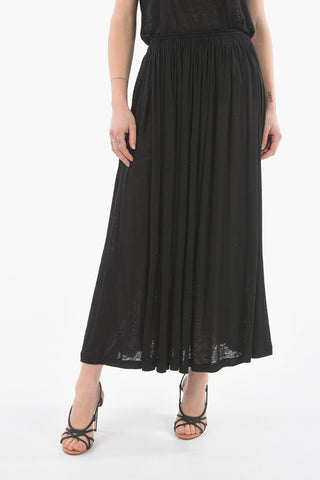 Textured-Linen Maxi Skirt with Elastic Waist-Band