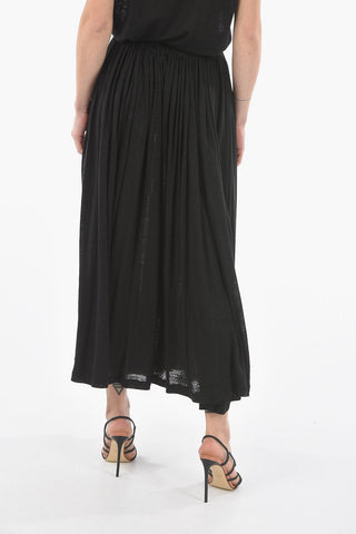 Textured-Linen Maxi Skirt with Elastic Waist-Band