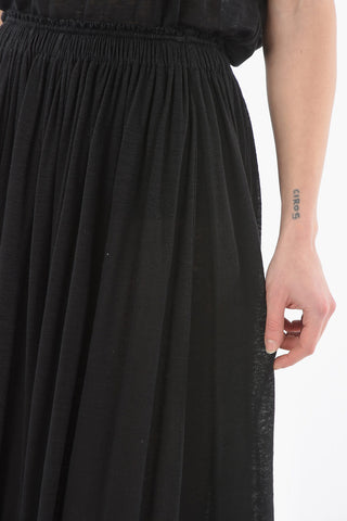 Textured-Linen Maxi Skirt with Elastic Waist-Band