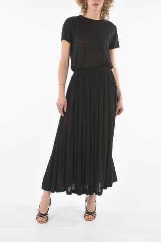 Textured-Linen Maxi Skirt with Elastic Waist-Band