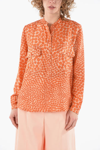 Mandarin Collar Floral Silk Blouse