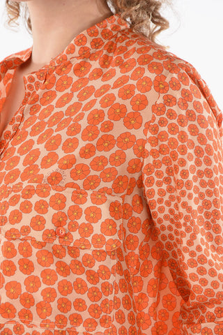 Mandarin Collar Floral Silk Blouse