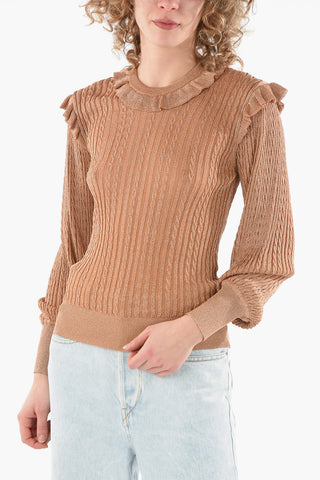 Lurex Crewneck Sweater with Ruches